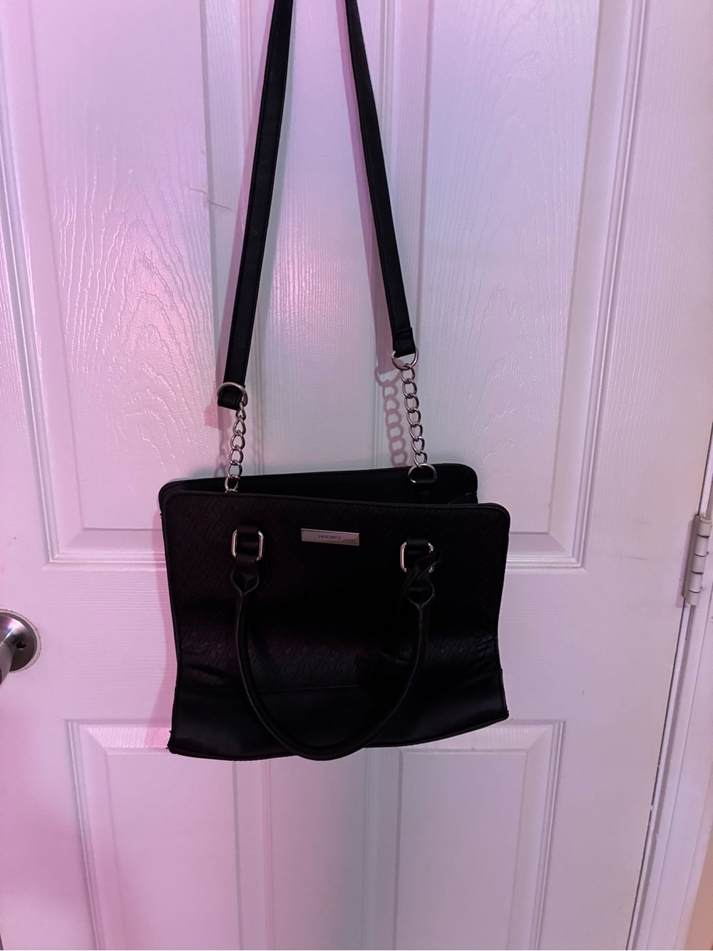 Nine West Black Quilted Shoulder Tote with Chain Straps
